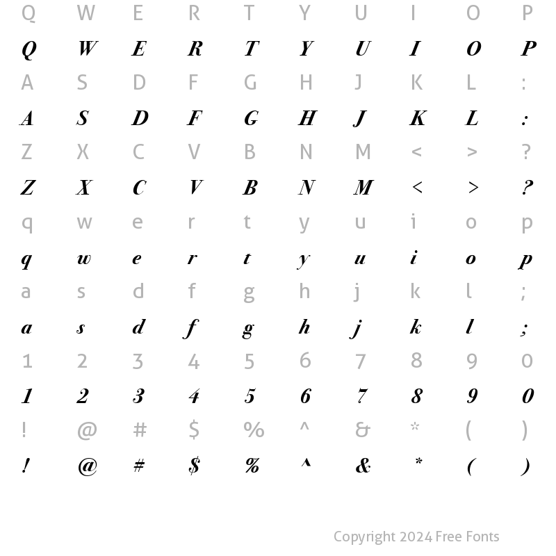 Character Map of Bodoni SvtyTwo ITC TT BoldIta