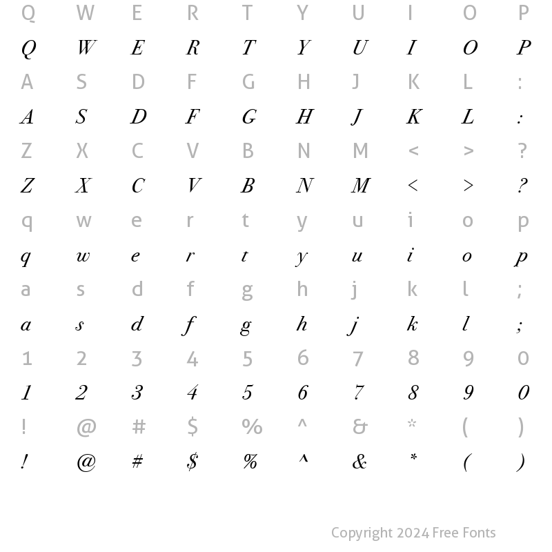 Character Map of Bodoni SvtyTwo ITC TT BookIta