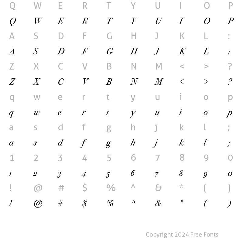 Character Map of Bodoni SvtyTwo OS ITC TT BookIt