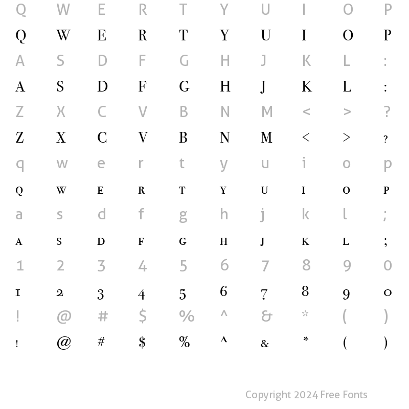 Character Map of Bodoni SvtyTwo SC ITC TT Book