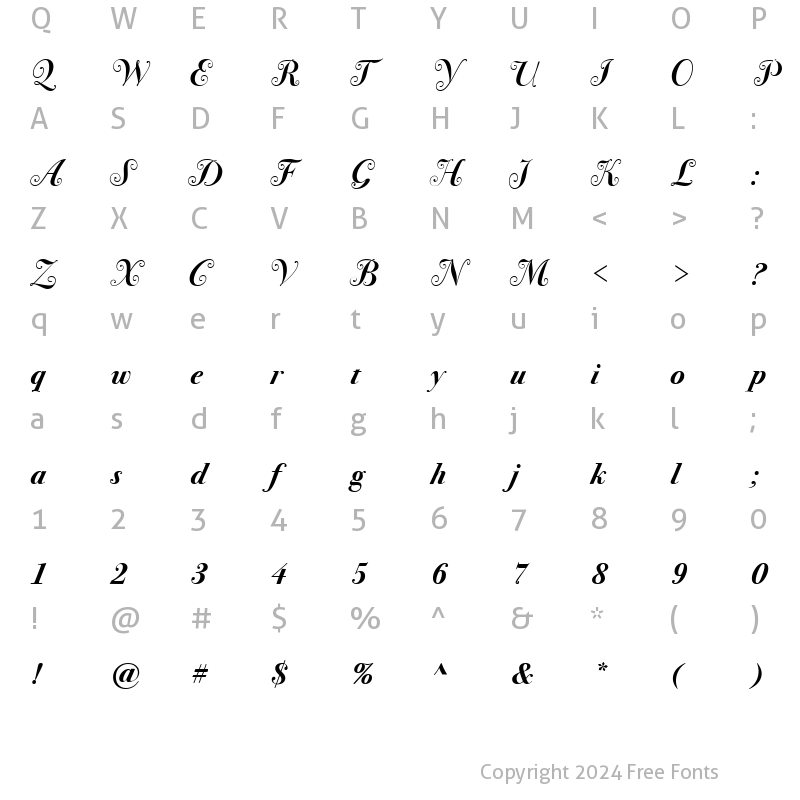 Character Map of Bodoni SvtyTwoSwa ITC TT BoldIt