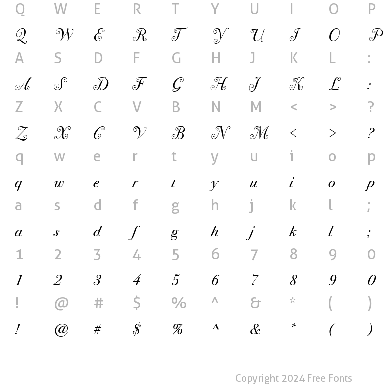 Character Map of Bodoni SvtyTwoSwa ITC TT BookIt