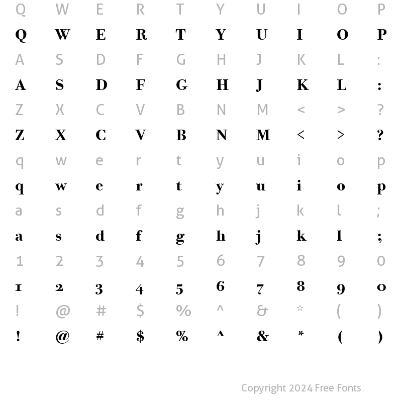 Character Map of Bodoni Twelve OS ITC TT Bold