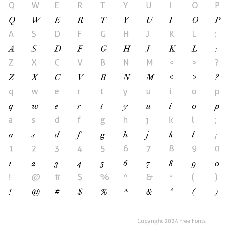 Character Map of Bodoni Twelve OS ITC TT BookIta