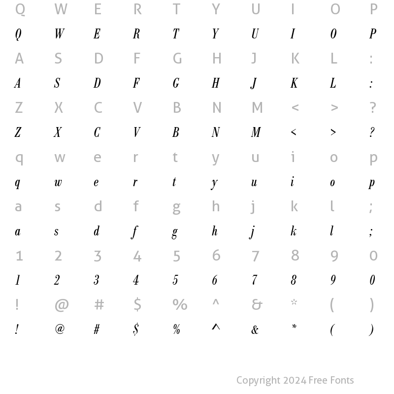 Character Map of BodoniAntTCon Italic