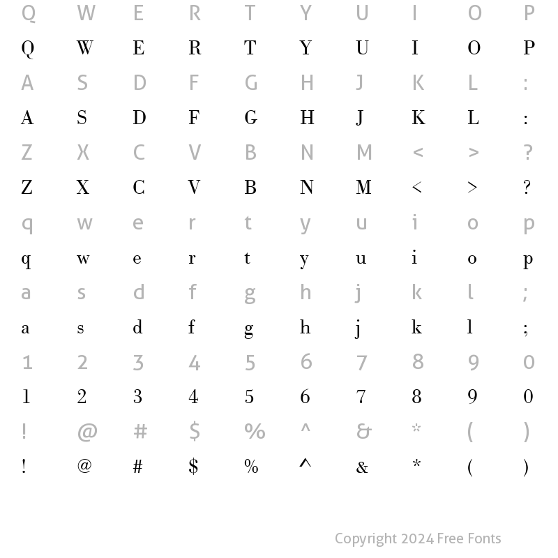 Character Map of BodoniAntTLig Regular