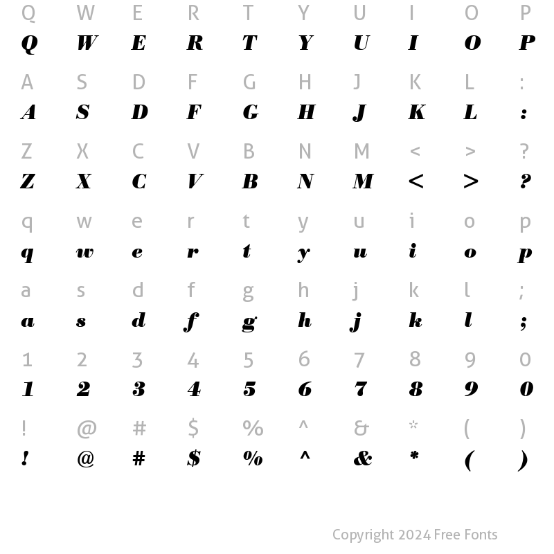 Character Map of BodoniBE BoldItalic