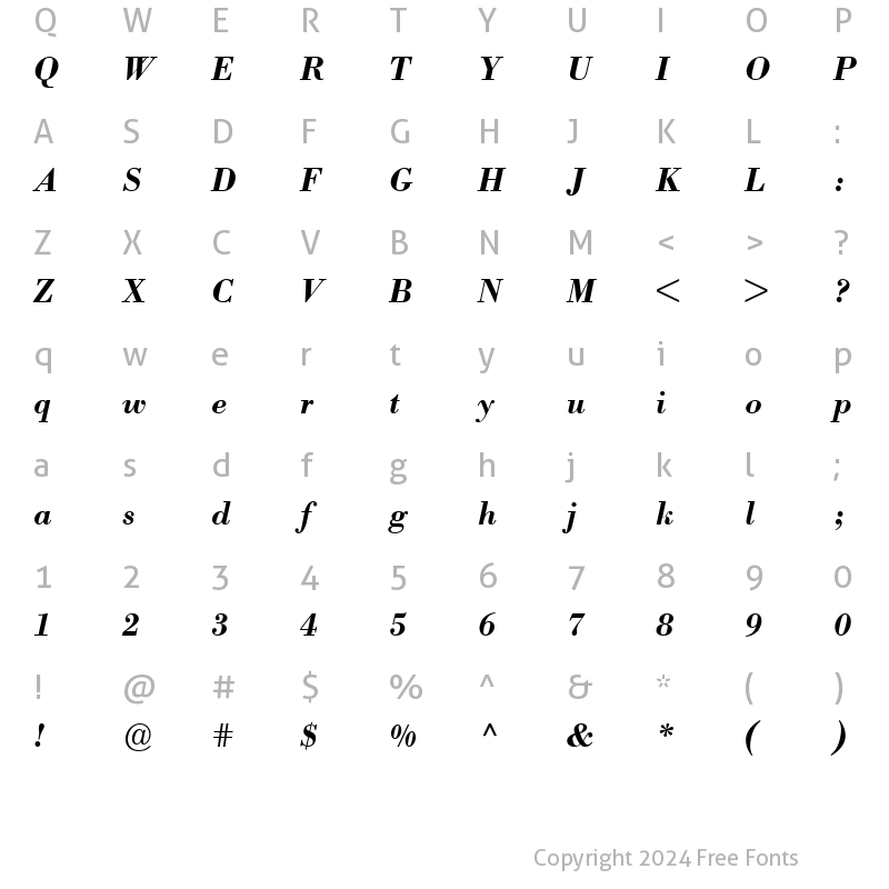 Character Map of BodoniBE-Medium MediumItalic