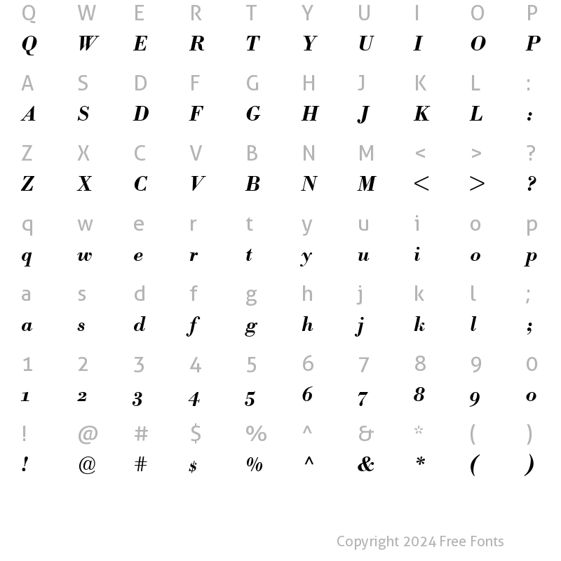 Character Map of BodoniBEOldstyleFigures-Medium MediumItalic