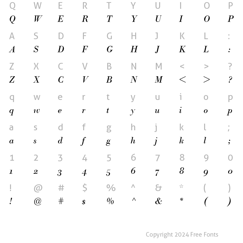 Character Map of BodoniBEOldstyleFigures RomanItalic