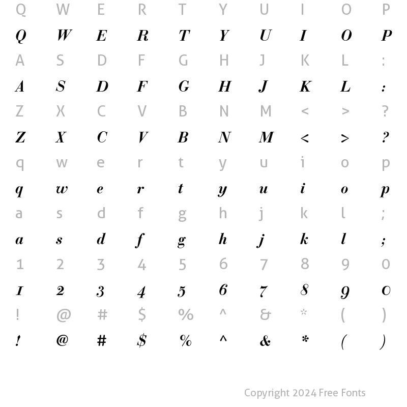 Character Map of BodoniClassic Ad Bold Italic