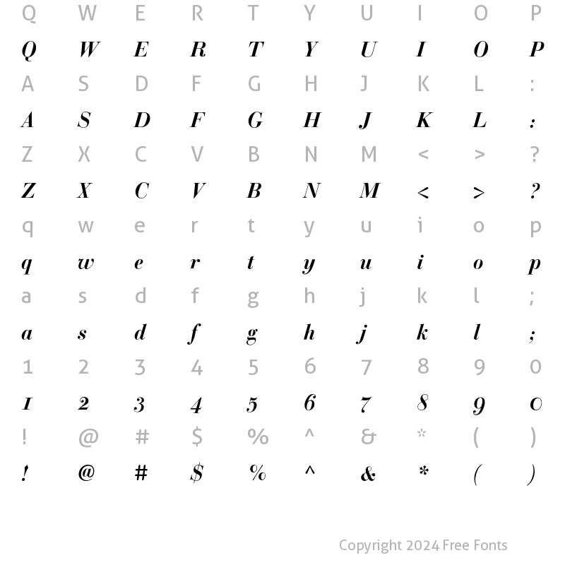 Character Map of BodoniClassic Bold Italic