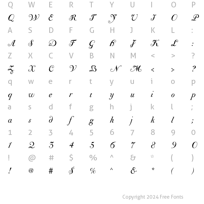 Character Map of BodoniClassic Chancery Regular