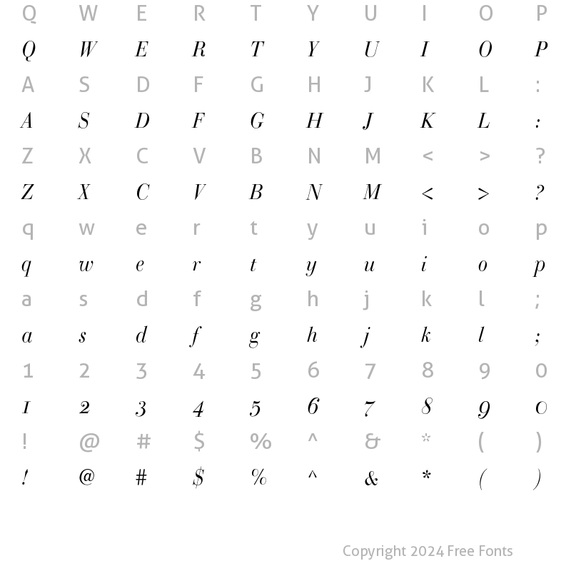 Character Map of BodoniClassic Italic