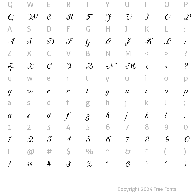 Character Map of BodoniClassicChancery Regular