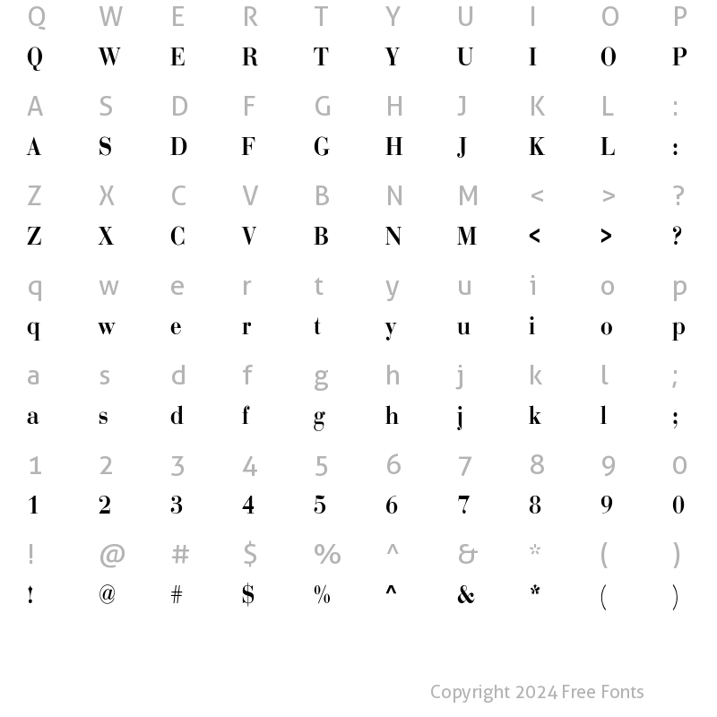 Character Map of BodoniCnd-Bold Regular