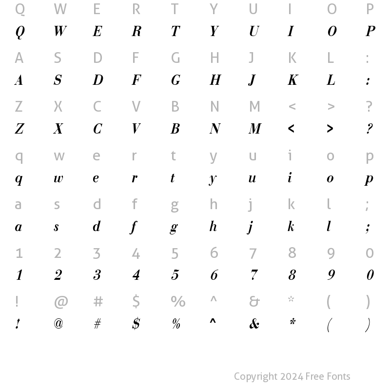 Character Map of BodoniCondensed Bold-Italic