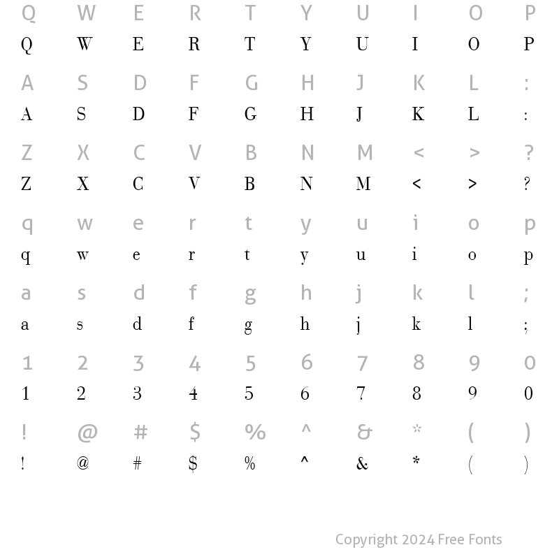 Character Map of BodoniCondensed Normal