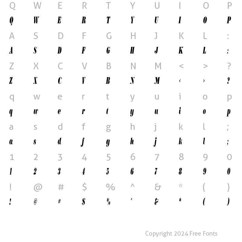 Character Map of BodoniCondensedUltra RegularItalic