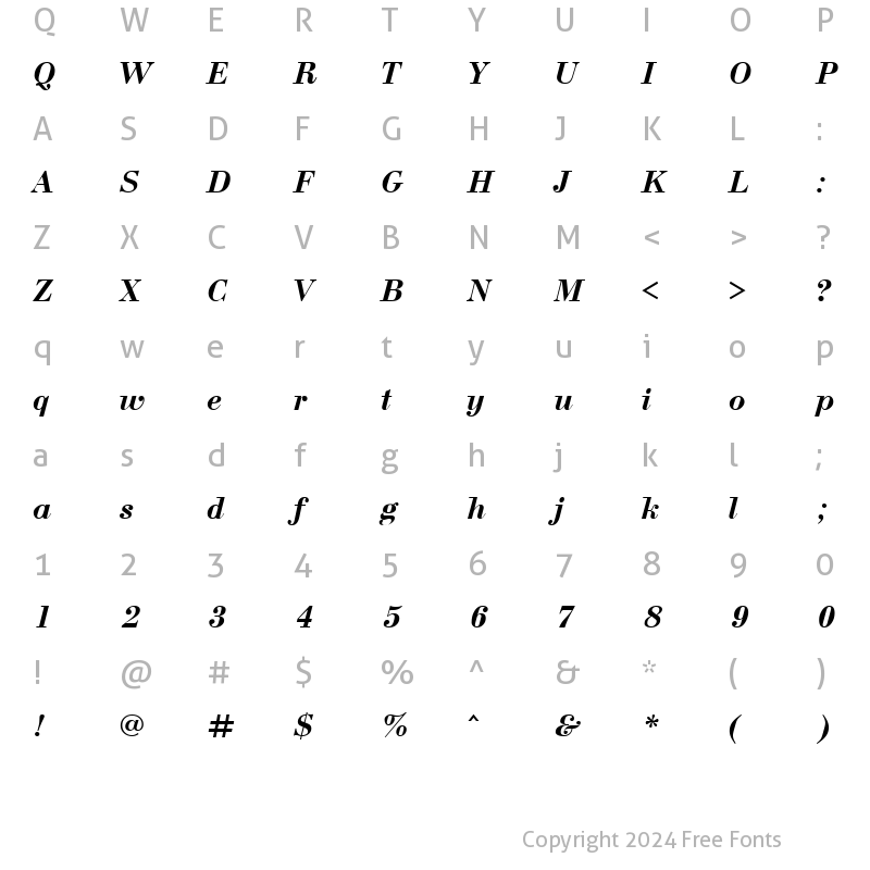 Character Map of BodoniCTT BoldItalic