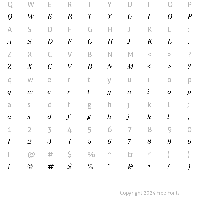 Character Map of BodoniCTT Italic