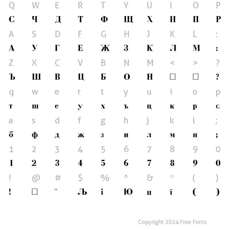 Character Map of BodoniCyrillic Bold