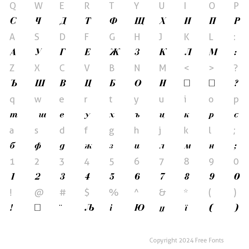 Character Map of BodoniCyrillic BoldItalic