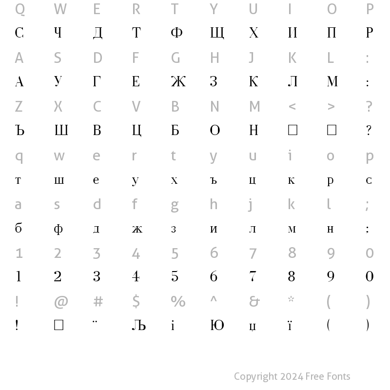 Character Map of BodoniCyrillic Regular