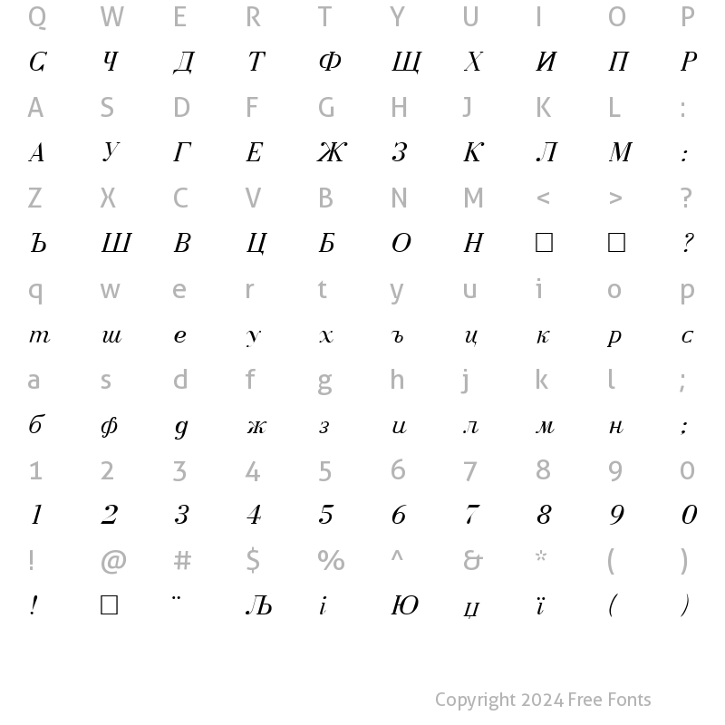 Character Map of BodoniCyrillic RegularItalic