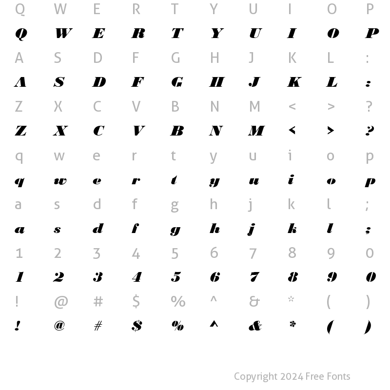 Character Map of BodoniDBla Italic