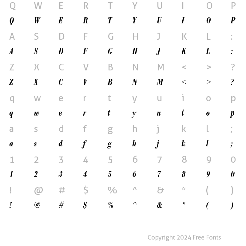 Character Map of BodoniEF DemiBoldCondIta Regular