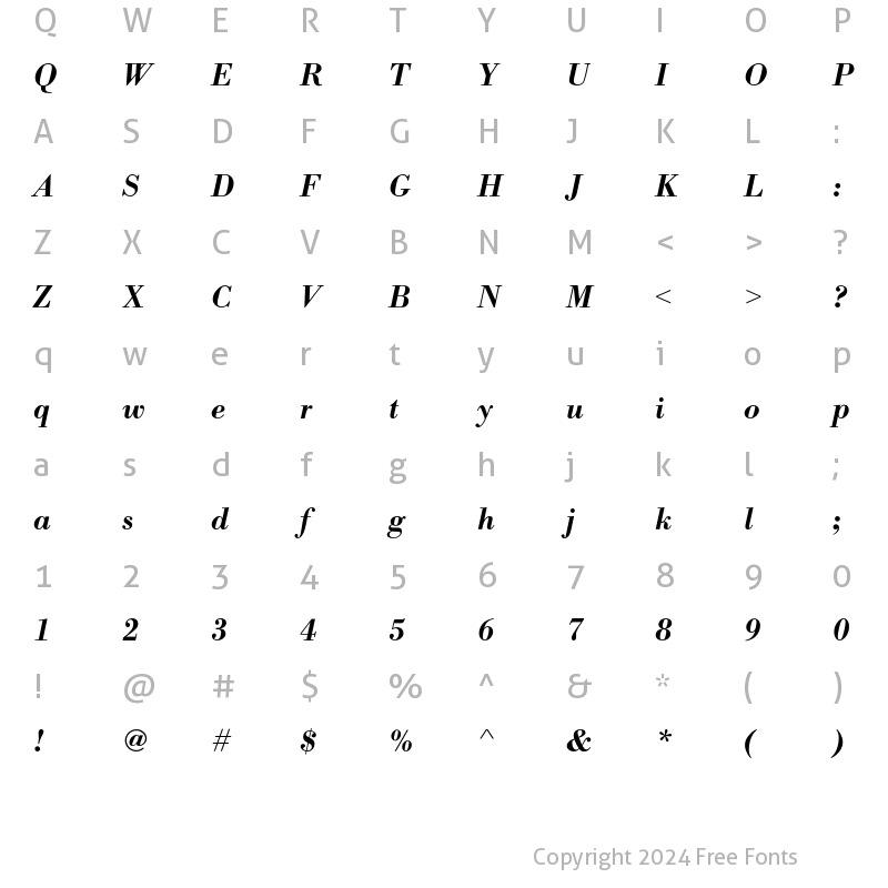 Character Map of BodoniEF DemiBoldIta Regular