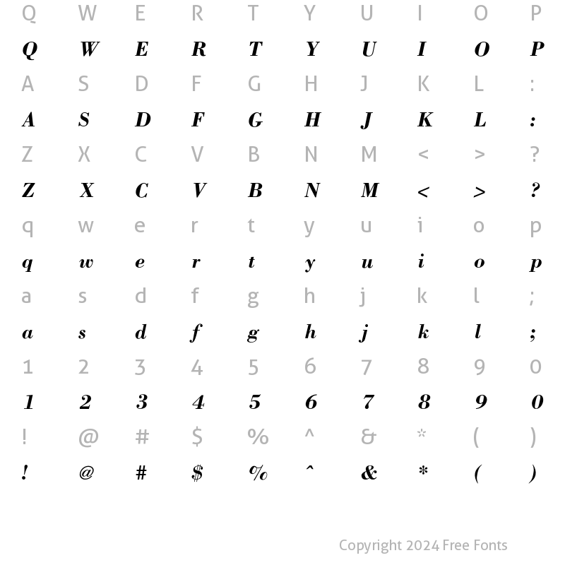 Character Map of BodoniICG Bold Italic