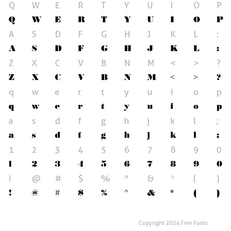 Character Map of BodoniNoTwoEF Ultra Regular