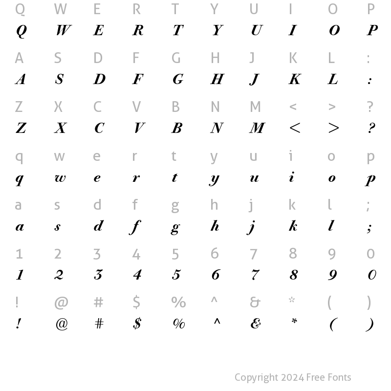 Character Map of BodoniOldFaceBE-Medium MediumItalic