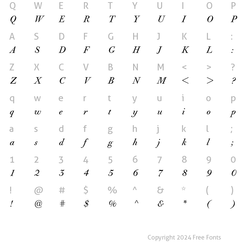 Character Map of BodoniOldFaceBE RomanItalic