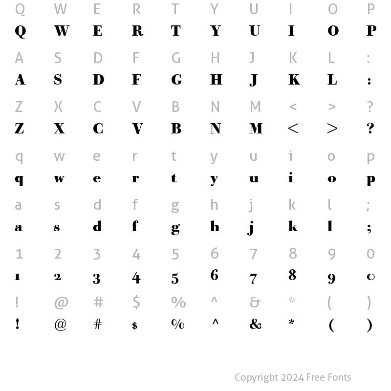 Character Map of BodoniOldFaceBEOldstyleFigures Bold