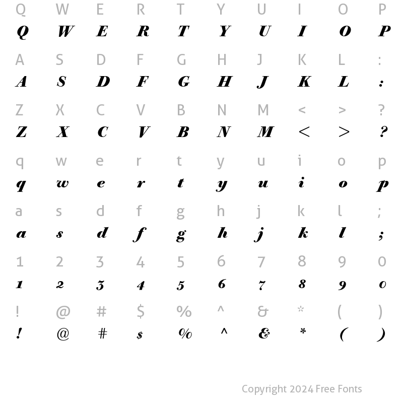 Character Map of BodoniOldFaceBEOldstyleFigures BoldItalic