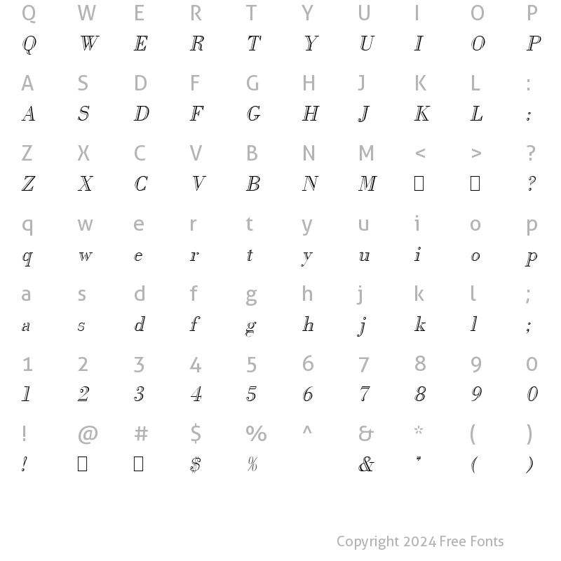 Character Map of BodoniOpen Oblique