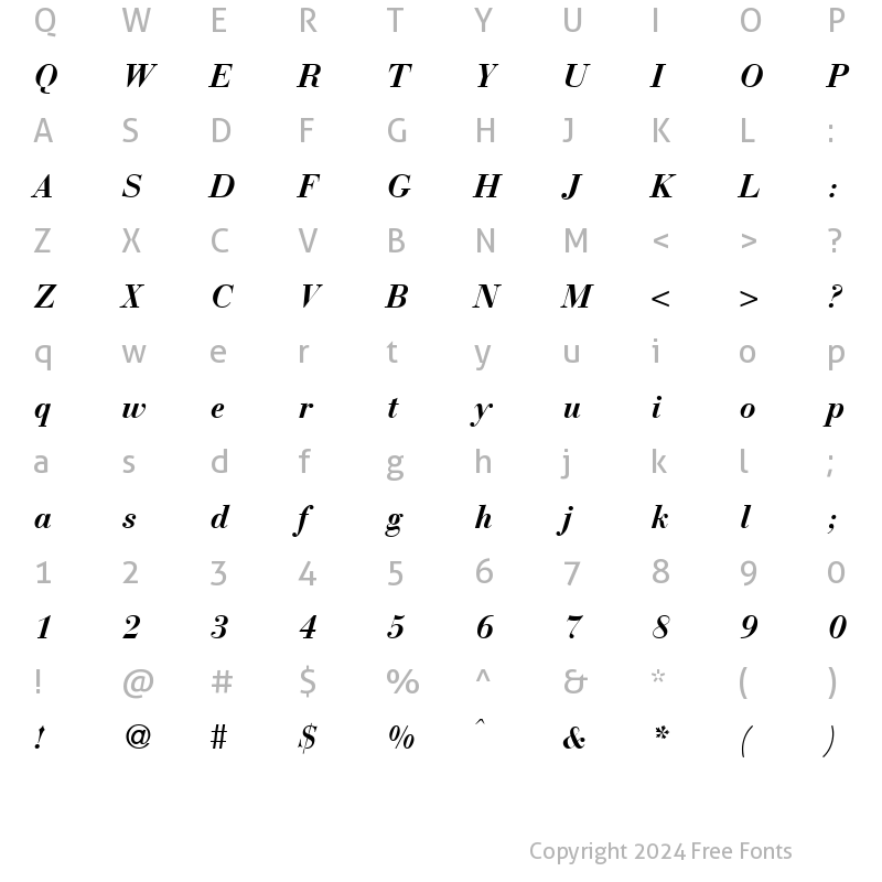 Character Map of BodoniRecut BoldItalic