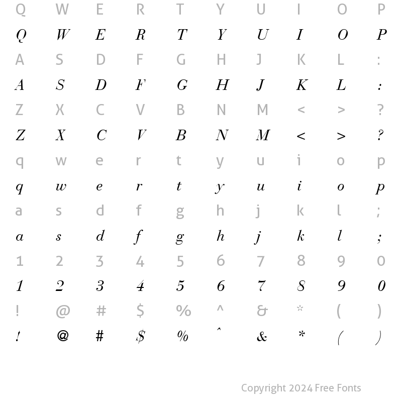 Character Map of BodoniRecut RegularItalic