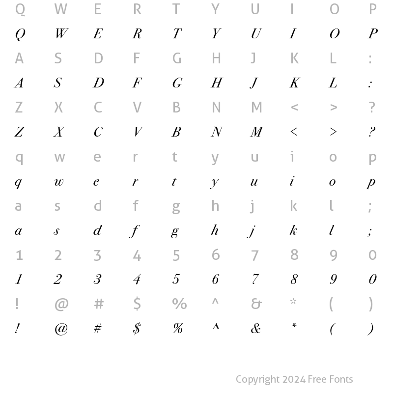 Character Map of BodoniSeventytwoEF BookIta Regular