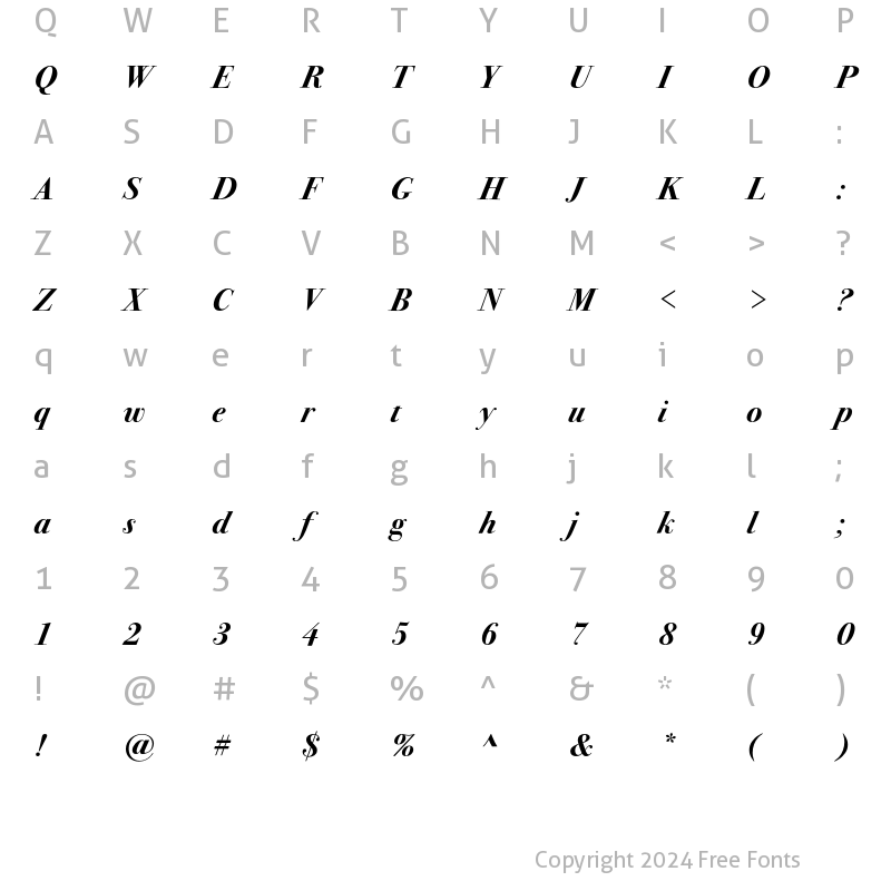 Character Map of BodoniSeventytwoEF Ita Bold