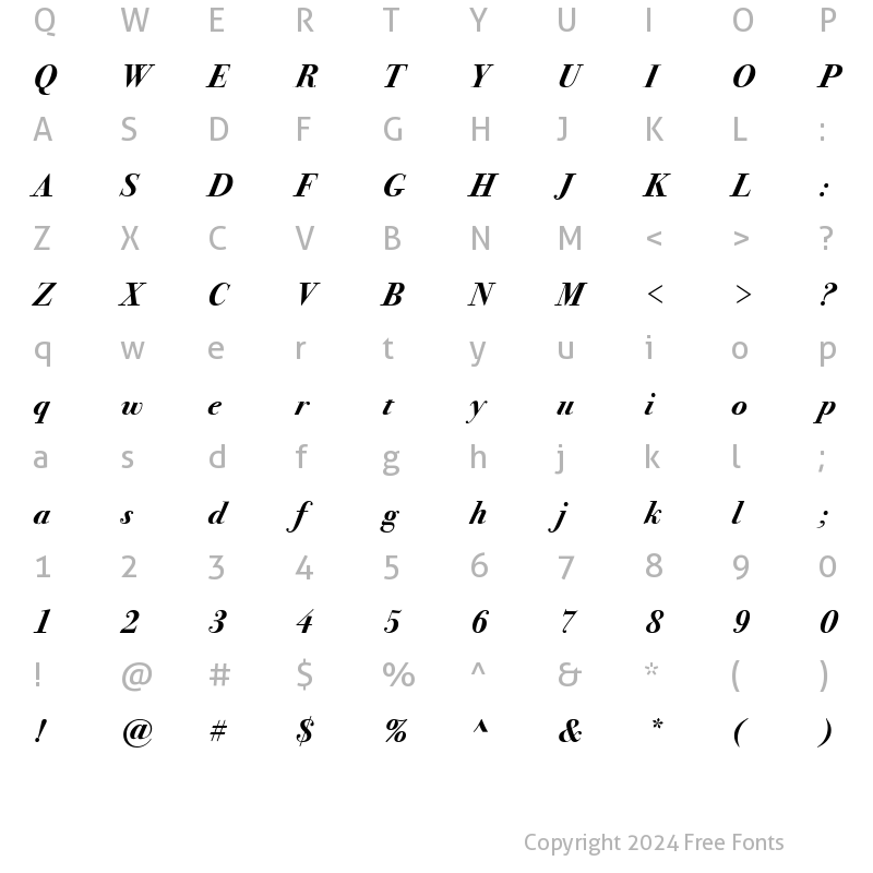 Character Map of BodoniSevITCBoo Bold Italic