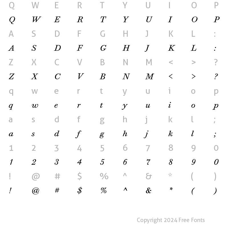 Character Map of BodoniSixEF Book Italic