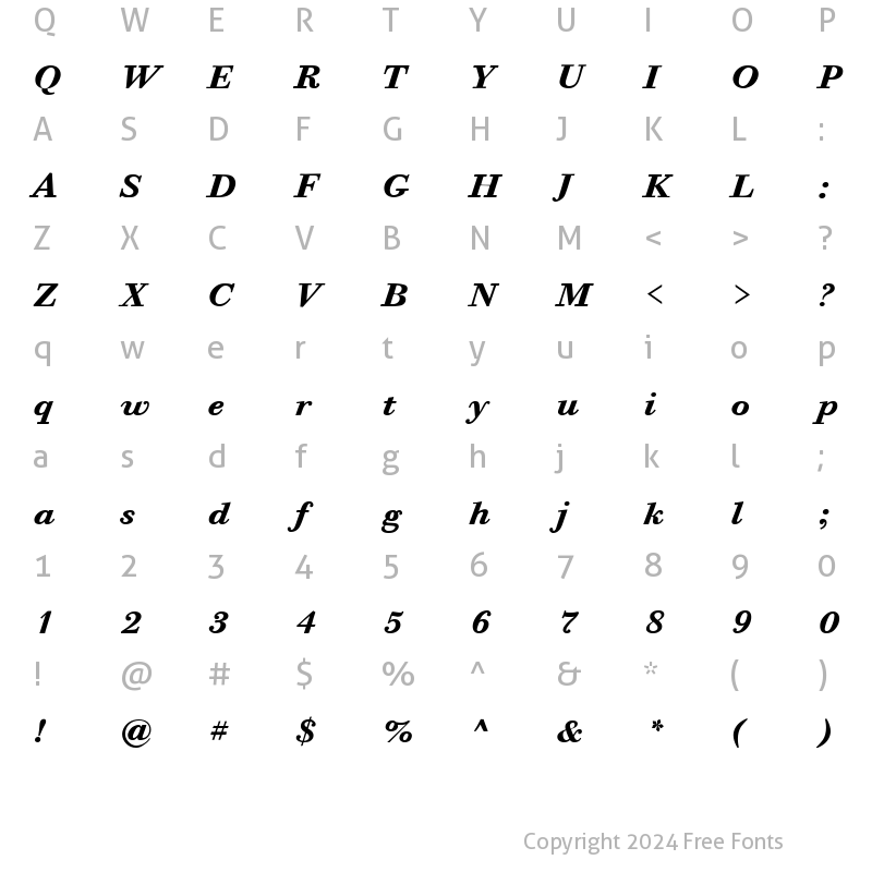 Character Map of BodoniSixITCBoo Bold Italic