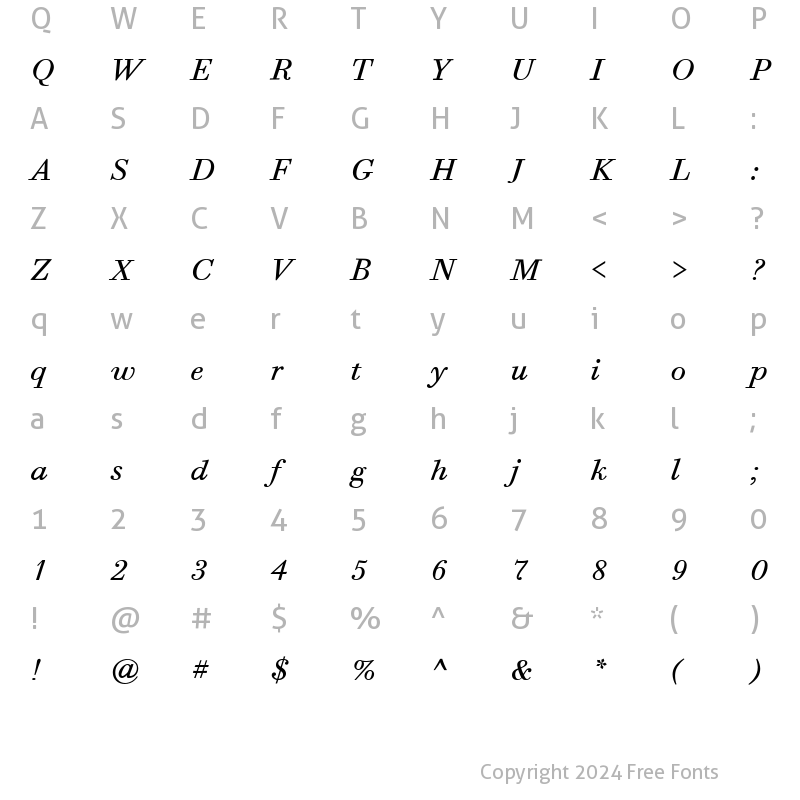 Character Map of BodoniSixITCBoo Italic