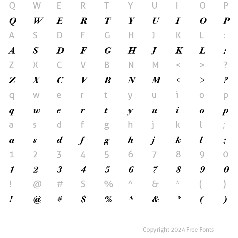 Character Map of BodoniTweITCBoo Bold Italic