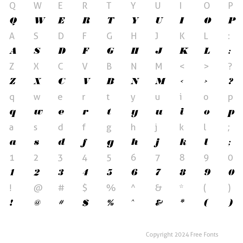 Character Map of BodoniUltraFLF Medium Italic