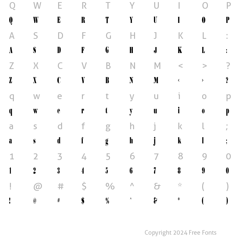 Character Map of BodoniUltraFLFCond Regular